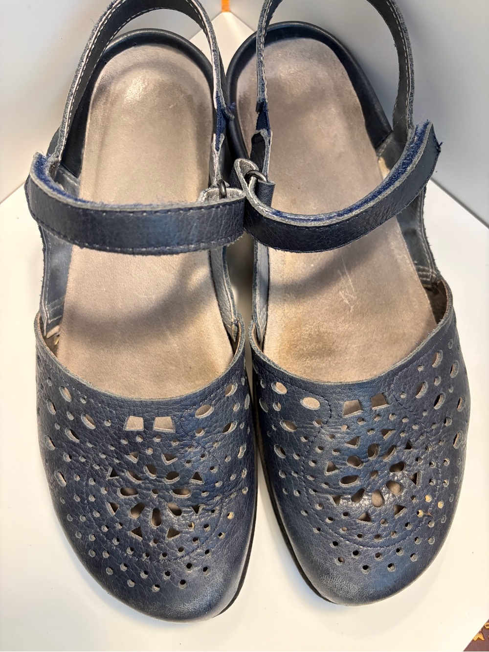 Naot Navy Perforated Leather Slingback Flats - Picture 6 of 9